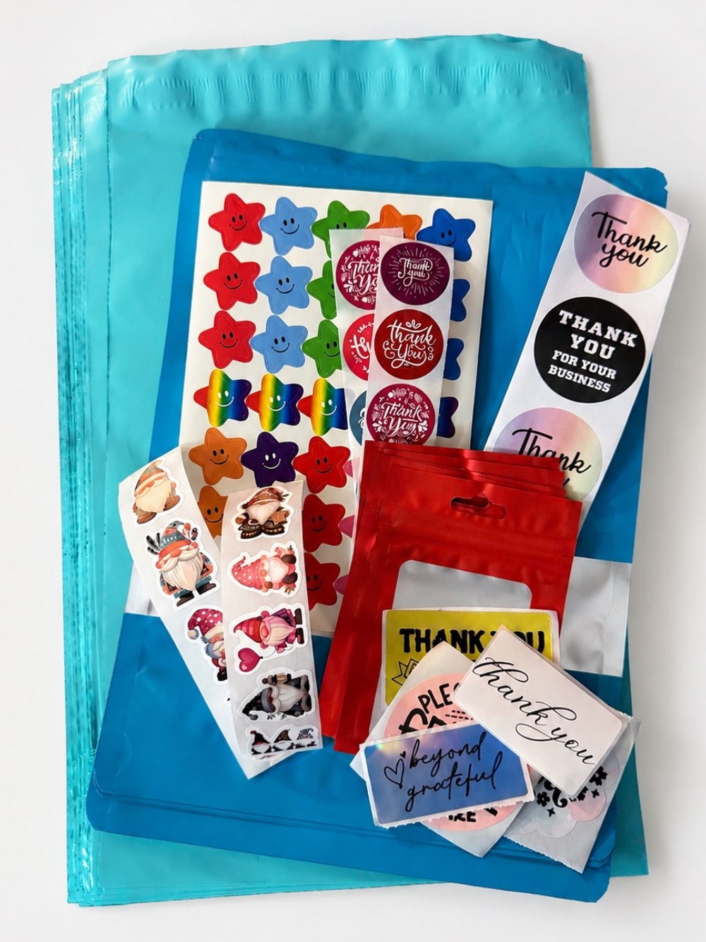 Shipping Supplies Bundle of Poly Mailers + Thank You Stickers + Packaging Extras